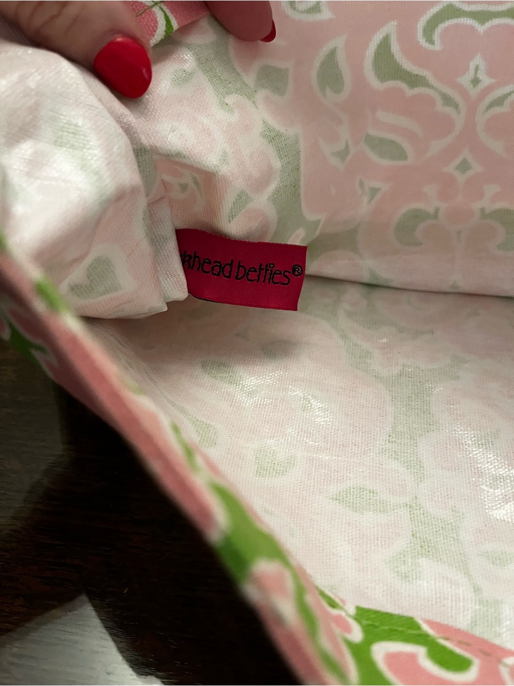 Buckhead Betties Patterned Pink and Green Canvas Tote Bag - Picture 5 of 5